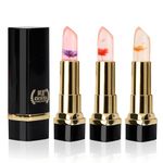 Emperoch 3 Pcs Flower Jelly Lipstick, Crystal Flower Jelly Lipstick,Magic Temperature Color Changing Lipstick, Lipstick Lasting Moisturizer Color Change Lip Gloss
