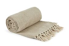 Emma Barclay Herringbone - Recycled Cotton Patterned Chair Sofa Setee Bed Throw Over Blanket in Natural - 70x100 (178x254cm)