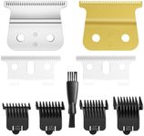 2 Pcak Professional Barber-Grade T-Blade Replacement Compatible with Andis T-Outliner，Barber-Approved T Clipper&Trimmer Blades#04710/04521，Precision Sharp，Zero-Gap Fit (Ceramic T,Gold/Sliver+4 Guards)