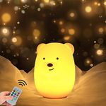 Medium Bear Night Lights kids, Silicone Light, Bedside lamp, Indoor lights, USB Rechargeable Night Light, Anti-fall, 9 Color Change Sensitive Tap Control for Baby/Kids/Adult Bedroom, Remote Contro