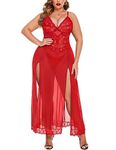 Avidlove Women's Plus Size Lingerie Deep V Neck Teddy Lace Lingerie Halter Mesh Babydoll Red 4X-Large