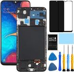 for Samsung A20 a205u LCD Screen Replacement for Samsung Galaxy a20 Screen Replacement LCD Display A205U A205W Touch Digitizer Assembly with Tools 6.4" (Black + Frame)