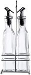 Gala Houseware Olive Oil Dispenser and Vinegar Dispenser Set with Chrome Plated Rack Stand, 2 Piece Cooking Oil and Soy Sauce Dispenser Glass Bottles with Drip-Free Pourers,
