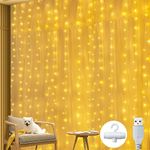 ZeMu Curtain Fairy Lights Indoor Outdoor, 3m×3m 300LED Waterfall String Lights with Hooks, Waterproof Warm White Copper Wire Hanging Window Lights USB for Bedroom Wall Xmas Decorations