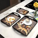 Castleite Aroma Series Melamine Trays Set of 3 with Handles for Serving Snacks or Tea – A Designer Tray Medley for Home or Cafe Use (Black Ivory)