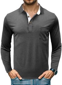 Donason Polo de Manga Larga para Hombre, Camiseta Casual de Golf Tennis Poloshirt Hombre Slim Fit Camisa Polo Básico con Botones y Bolsillo