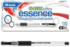 BAZIC Essence Gel Pen, Medium Point 1.0mm Black Gel Ink Pens, Comfort Grip Smooth Writing, 12 Count, 1-Pack