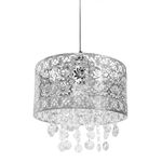 Silver Easy Fit Lampshade Moroccan Style Acrylic Jewel Droplet Drum Pendant Shade Living Room Hallway Bedroom Light Shade