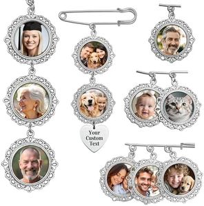 Wedding Bouquet Photo Charms Groom Boutonniere Pins For Bride Custom Pins Lapel Memorial Gifts Bridal Shower Graduation Bachelor Party Father Mother Men Women Lover