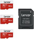 Lexar 32GB Micro SD Card 3 Pack, microSDHC UHS-I Flash Memory Card with Adapter - Up to 100MB/s, U1, Class10, V10, A1, High Speed TF Card (3 microSD Cards + 1 Adapter)