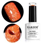 RARJSM Neon Gel Nail Polish Orange Glitter Reflective Orange Gel Polish 7.5ml 1pcs Flashlight Sparkly Shiny Disco Shimmer Nail Polish Gel UV LED Curing Needed Soak Off Nail Art Home Diy Manicure