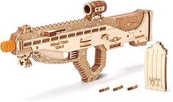 Wood Trick Assault Gun USG-2 Wooden Model Kit for Adults and Teens to Build - Rifle Guns for Kids - 3D Wooden Puzzle Mechanical Model - 18 Harmless Bullets Included