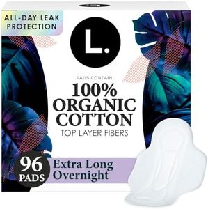 L. Ultra Thin Pads for Women, Overnight Absorbency, Organic Cotton Top Layer, Unscented Pads with Wings, 96 Count (4 Packs of 24)