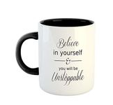 ASHVAH Believe in Yourself & You Will Be Unstoppable Inspirational Motivational Quotes Black 11oz Coffee Mug Tea Cup - Black