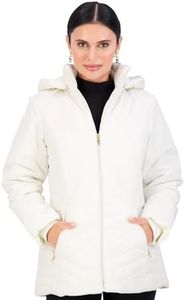 Jones NY Women's Puffer Jacket Zippered Removable Bungee Hood Womens Winter Coat, White - 2X