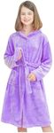 Doctor Unicorn Soft Hooded Rainbow Bathrobe Sleepwear for Girls (Solid Purple, 5-6 Years)