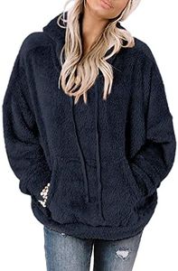 Ezbelle Women's Long Sleeve Hoodie Sweatshirt Soft Comfy Fleece Sherpa Pullover Jacket Fall Trendy Clothes Cozy Winter Oversized Coat Navy Blue S