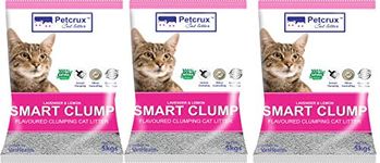 PetCrux Smart Clump Cat Litter | Natural Bentonite Clay | Pet Friendly Lavender Essential Oils | Superior Odour Control | 99.9% Dust Free Scoopable (for Multiple Cats), 15kg Total - 3 Packs of 5kg