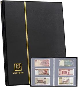 Uncle Paul Banknote Scrapbook with 60 Pockets, 7.5 x 3.2 Inch, Banknote Collector Holder, Storage Book with Protective Cover for Paper Dollar Notes, Trading Cards, Stamps Collection AN01BK