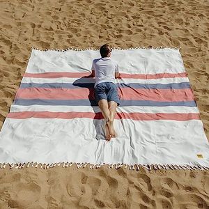 Big Blanket Co. Big Beachy Oversize Beach Blanket | Sand Resistant, Giant Beach Blanket | Huge Yet Compact and Portable Picnic Blanket | White Stripes