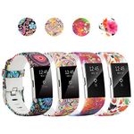 4 Pack Charge 2 Straps Compatible with Fitbit Charge 2 Watch Bands Strap Bracelet for Men Women Charge 2 Watchband Replacement Accessory Soft Silicone Colorful Pattern Wristbands for Large Wrist