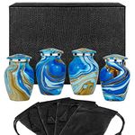 Ocean Tides Beautiful Small Keepsake Urn for Human Ashes - Set of 4 Urns - Find Comfort with These Keepsake Sharing Urns Beautiful Deep Blue and Brown Earth Tones - With Satin Lined Case and 4 Pouches