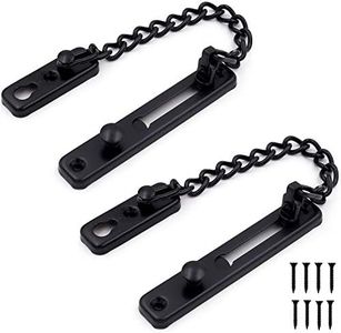 2 Pack Door Chain Lock, KINJOEK Stainless Steel Security Chain Guard with Spring Anti Theft Press Lock, Heavy Duty Polished Door Latch with Screws (Black)
