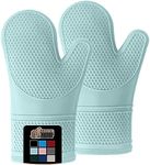 Gorilla Grip Heat and Slip Resistant Silicone Oven Mitts Set, Soft Cotton Lining, Waterproof, BPA-Free, Long Flexible Thick Gloves for Cooking, BBQ, Kitchen Mitt Potholders, 12.5 in, Mint