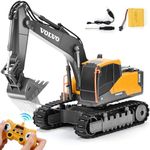 DOUBLE E Volvo RC Excavator Remote Control Excavator Toy for Boys Full Function Construction Vehicles Toys with Shovel for Outdoor Play Sandbox Digger Toys Gifts for Kids