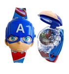 TONSY Kids Edition Captain America Digital Blue Watch | 3D Sports Musical Play Sound 7 Disco LED Lights Watch for Kid's Boy's Girl's | Sweat Proof Rubber Strap Watch