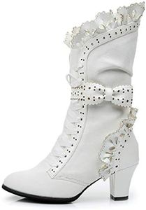 Lorie & Knight Women's Faux Suede Lace Up Wedding Victorian Inspired Mid-Calf Boots 9 White