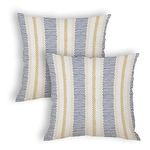 Outdoor Waterproof Throw Pillow Covers Spring Summer 20x20 Farmhouse Blue Yellow Grey Gray Gold Decorative Stripe for Patio Garden Couch Deck Chair Neutral Beige Aesthetic Linen Modern Pillowcase