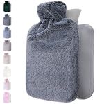 Qomfor Hot Water Bottle with Fluffy Cover - Soft Premium Faux Fur Cover - 1.8l Large Capacity - Hot Water Bag for Cosy Nights, Pain Relief, Back, Neck and Shoulders - Great Gift for Women (Dark Grey)