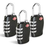 CFMOUR TSA Suitcase Locks - 1, 2, 3, 4, 5, 6 Pack 4-Dial Security Travel Combination Padlock for Suitcases Luggage Case Bag Code Lock - Black (Pack of 3)