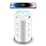 Pop Up Outlet for Countertop Kitchen,45W USB C Counter Charging Station,12 Outlets & 4 USB Ports & 15W Wireless Charger,3.9" Hole Desktop Power Grommet, Island Pop Up Electrical Outlets, Power Supply