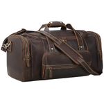 TIDING Leather Travel Duffel Bag Mens Holdall Overnight Weekend Bag Large Capacity Hand Luggage with Shoulder Strap Vintage Genuine Leather Weekender Bag for Sports, Vacation, Business