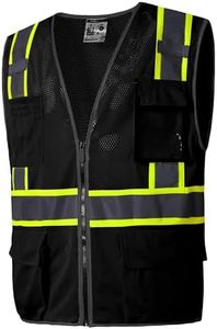 SKSAFETY Safety Vest for Men with 8 Pockets, High Visibility Reflective Vest, Work Vest for Men, Construction Vest, Security Vest, Black Mesh Safety Vests, Large