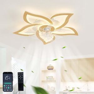 GWYAJTU Ventilateur Plafond Avec Lumiere Design Moderne Silencieux Dimmable LED Lustre Ventilateur DC Réversible 6 Vitesses Plafonnier Ventilateur Et Télécommande Pour Chambre Salon-Wood grain