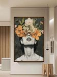 Artsense premium women with flower canvas Painting For Wall Decoration Abstract Wall art For Living Room Big Size Painting With Frame-Multicolor -20X30 Inches/(50X71Cm) (women flower)