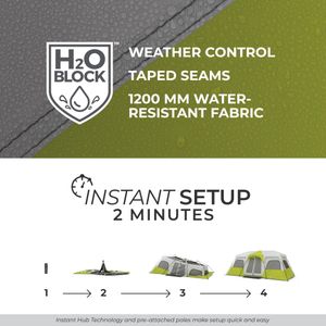 CORE 12-Person Instant Cabin Tent – Large 3-Room Family Pop Up, Fast Setup