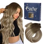 Fshine Extensions Human Hair Wefts Dark Brown Hair 14inch 50 Gram Human Hair Extensions Balayage Light Brown Highlights Ash Blonde Human Hair Sew-in Human Hair Extensions Human Hair Extensions