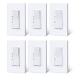 [6 Pack] BESTTEN Slim Dimmer with MCU Smart-chip Technology, Quiet Rocker, Single Pole or 3 Way Dimmable Light Switch, Quiet Rocker, Max 300W LED, CFL, 600W Incandescent, cETL Listed, White