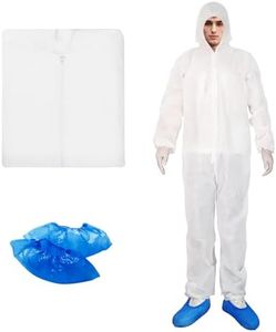 ETERNA Hazmat Suits- 5 Pack Disposable Protective Coveralls with Shoe Covers for Men & Women, Shield from Dirt, Dust, Paint, White, X-Large