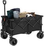 Advwin 200L Collapsible Wagon, Camping Wagon Cart Heavy Duty Utility Outdoor Garden Folding Cart with All-Terrain Wheels & Brakes, 2 Drink Holders-150kg for Camping Garden Outdoor Sports