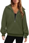 onlypuff Women's Oversized Pullover Hoodies Long Sleeve Half Zip Sweatshirt Tops with Pockets Army Green