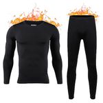 HEROBIKER Men Thermal Underwear Set Winer Skiing Warm Top & Bottom Thermal Long Johns (XXL) Black