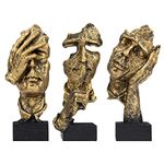 aboxoo 3 Pcs Thinker Statue, Silence is Gold Abstract Art Figurine, No Hear No See No Speak Modern Home Resin Sculptures Decorative Objects Modern Decor for Creative Room Home, Office Study (Gold)