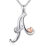 CELESTIA Initial Necklace, Letter A Necklace 925 Sterling Silver Rose Gold, Birthday Gifts for Girls Women