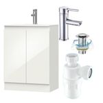 BELOFAY Under Sink Bathroom Cabinet Floor Standing Storage Cupboard Basin vanity Unit, 600mm Laquered Cloakroom vanity unit with basin, Tap, Trap and Waste (Denvor White)