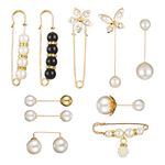 Aoliandatong 10 Pieces Brooch Pins for Women,Brooches for Ladies,Women Brooch Pins Sweater Shawl Clips Faux Crystal and Pearl Brooches,10 Pieces Gold Brooches